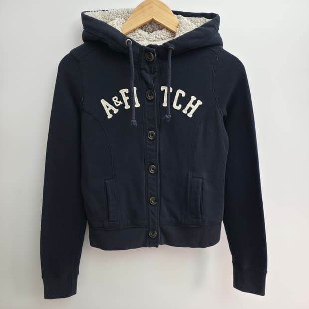 [S] 아베크롬비  뽀글이 버튼 후드 집업 네이비