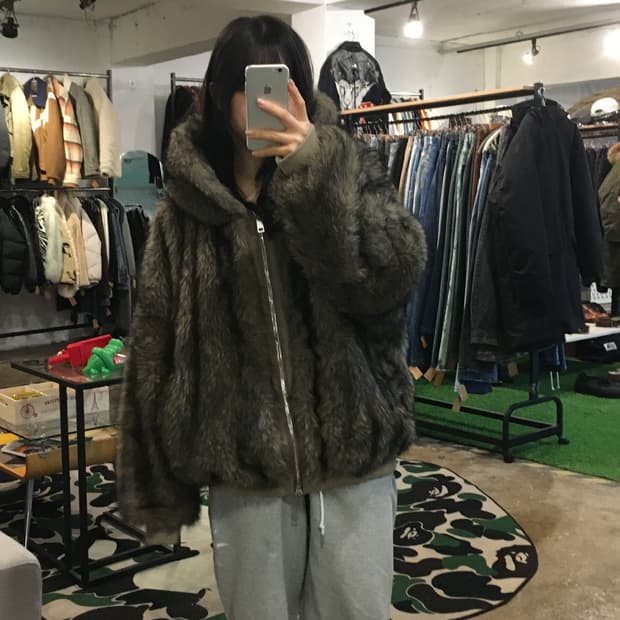 울프 퍼 투웨이 집업 후드 자켓