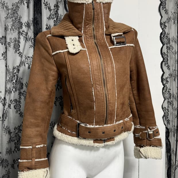 High-Neck Buckle Shearling Jacket