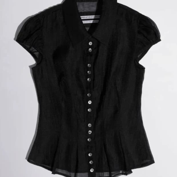 스컬프터 시어 플리츠 블라우스 블랙 L