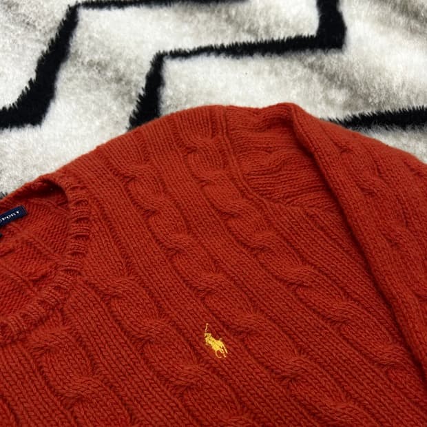[M]폴로랄프로렌 90s 케이블 라운드 니트/오렌지