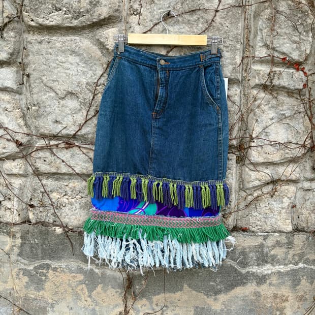 빈티지 청치마 레이어드 프릴 프린지 보헤미안 모리 Y2k