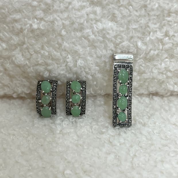 Jade and marcasite 925silver 목걸이&귀걸이