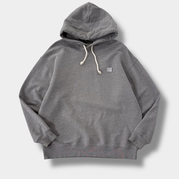 아크네스튜디오 오버사이즈 멜란지 그레이 페이스 패치 로고 스웻 후드