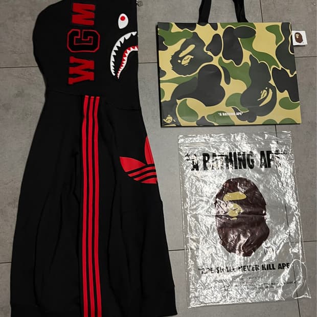 새상품  베이프 아디다스 흑계 콜라보 샤크 후드집업