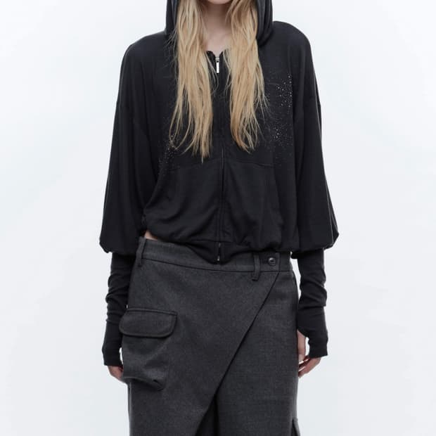 웻태그 워머 라인스톤 차콜 후드집업