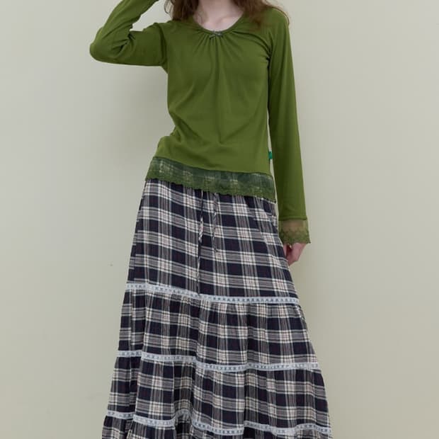 노컨텐츠 Lace shirring T_ pickle green