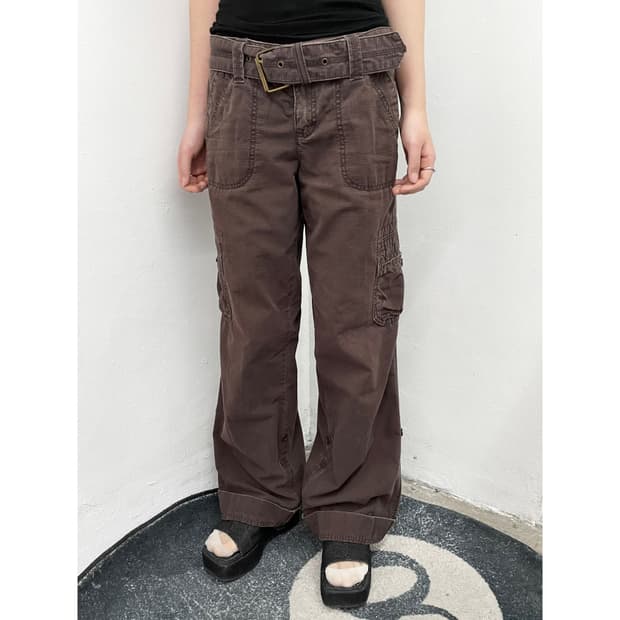 타미힐피거 브라운 포켓 카고 벨트 팬츠