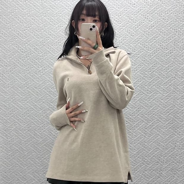 폴로 랄프로렌 빈티지 모던캐주얼 오트밀 반집업 니트 L C10940