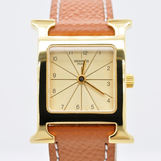 에르메스 H아워 금장 중고명품 여성용 PM 사이즈 21mm 가죽손목시계