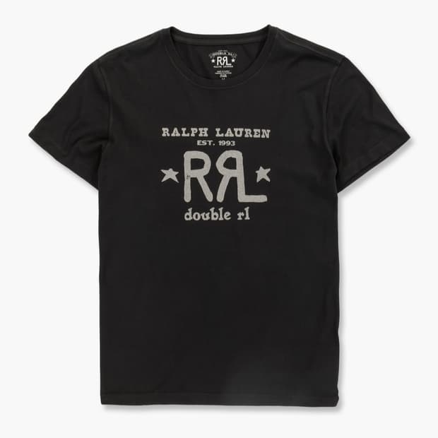 RRL 랄프로렌 더블알엘 그래픽 로고 반팔 티셔츠 페이드 블랙 캔버스폴로