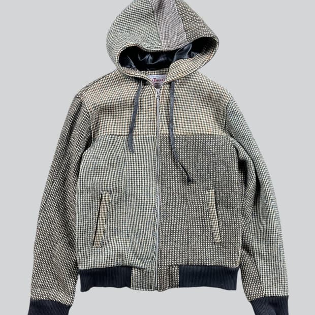 Harris Tweed 울 후드 자켓