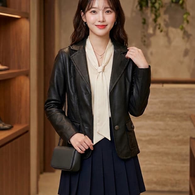 금강(KUM-KANG) 양가죽 100% 블랙 레더 자켓