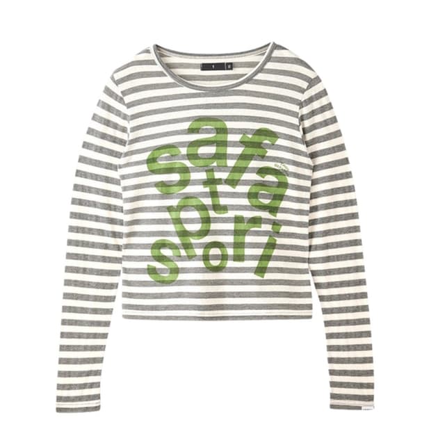 사파리스팟 우먼 1/2 티켓팅 스트라이프 보더 티 그레이