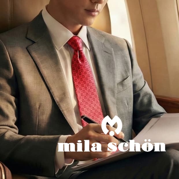 밀라숀 실크 핫핑크 로고 패턴 넥타이 8.8cm A+등급 A19754