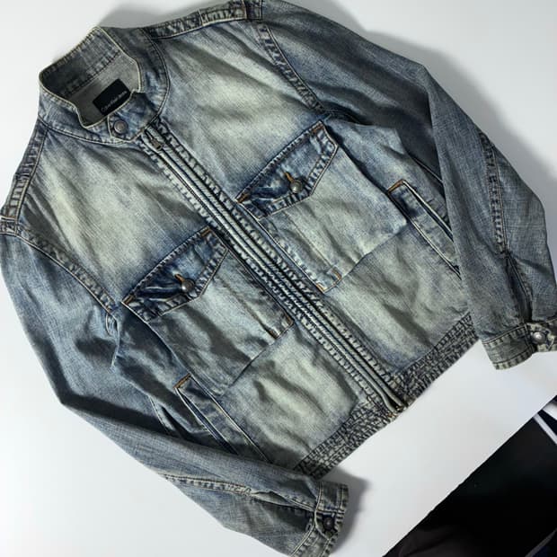 CK 캘빈 클라인 진스 포켓 바이커 트러커 데님 자켓