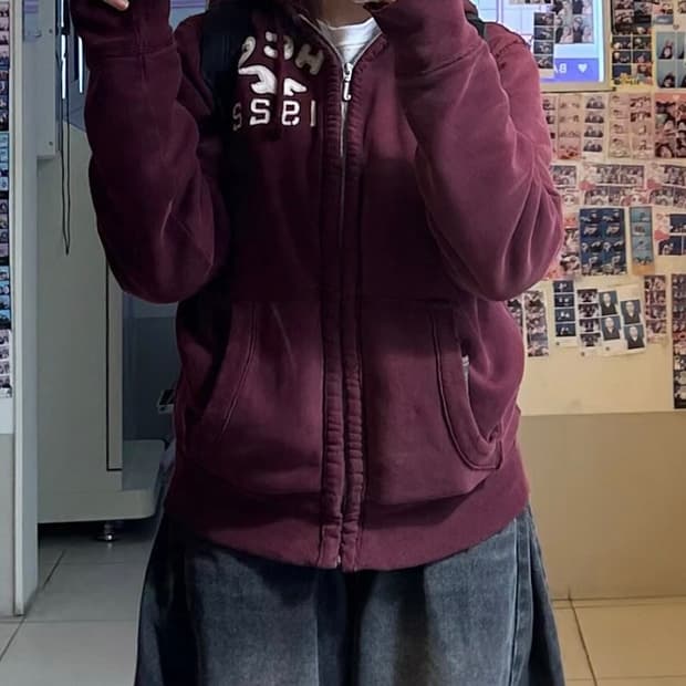 희귀))홀리스터 버건디 체크 후드집업