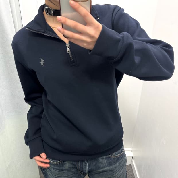 폴로 네이비 반집업 니트