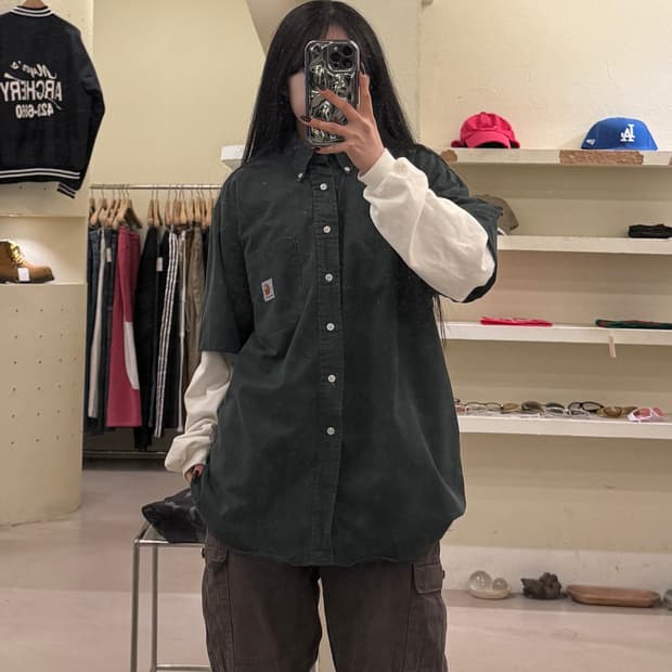 칼하트 버튼다운 반팔 워크 셔츠 카키 U1349