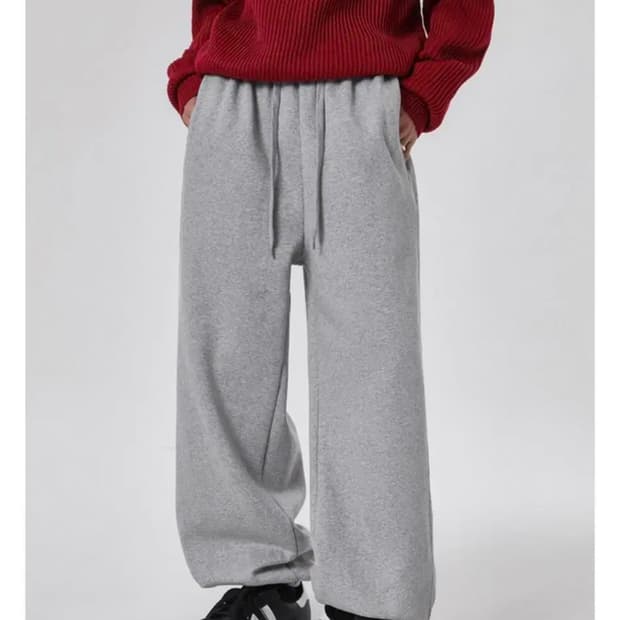 블랙업 (UNISEX) 젠델 와이드 기모 조거팬츠 그레이컬러