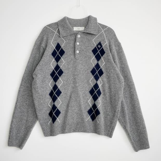 B1 던스트 칼라드 아가일 스웨터 멜란지 그레이 M사이즈