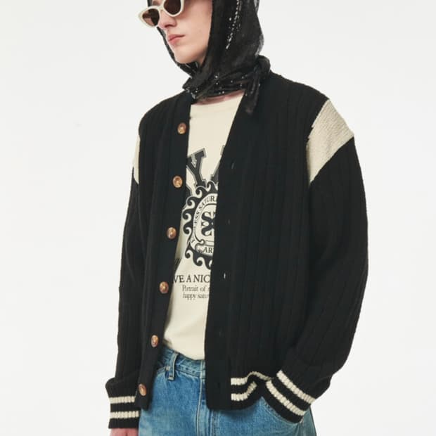 [새상품] 세터 파로 바시티 오버사이즈 부클 가디건 블랙