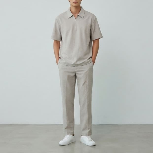 [100]앤드지 시어서커 하프집업 세트