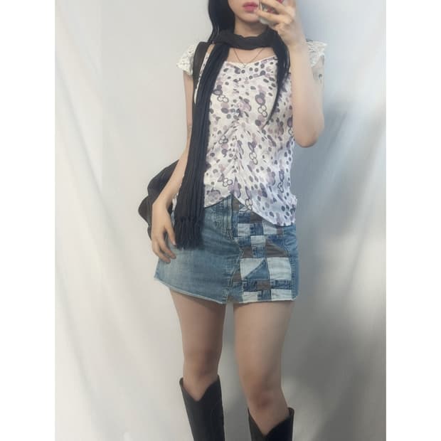 셔링 레이스 탑 패치 데님 머플러 4pcs SET(단품 구매 가능)