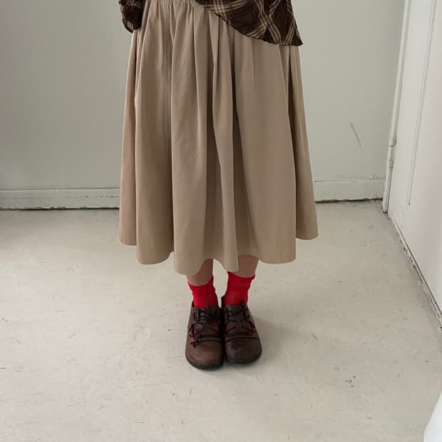 일본빈티지 주름 베이지 미디스커트