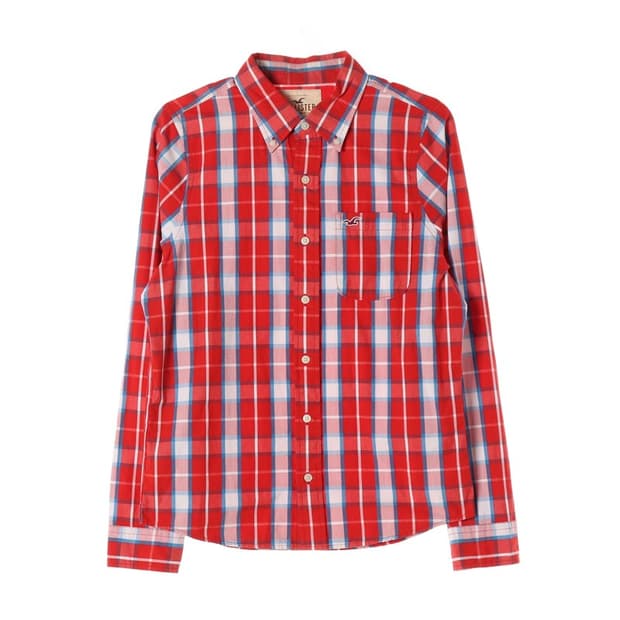 홀리스터 클래식 레드 체크 버튼다운 셔츠 M