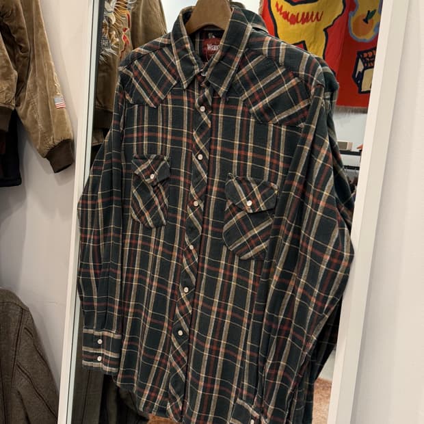 90s Wrangler 랭글러 플란넬 체크 웨스턴 셔츠