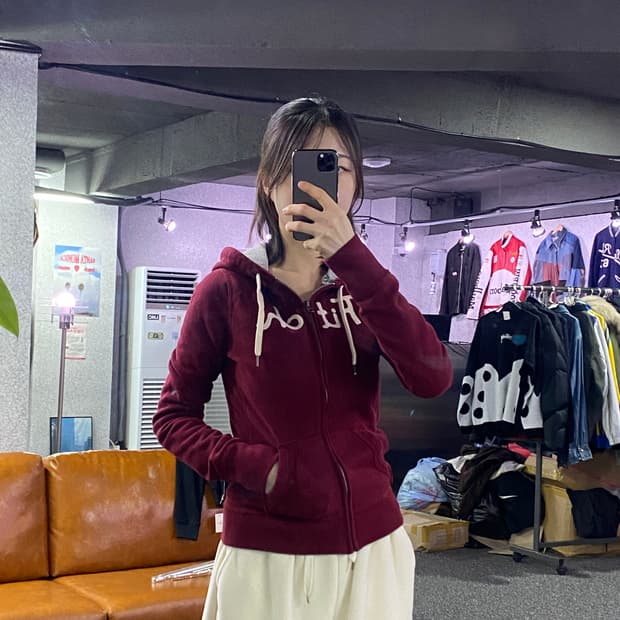 아베크롬비 빅로고 버건디 후드집업 B3318