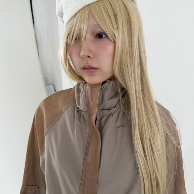 minimal leather block high-neck jacket