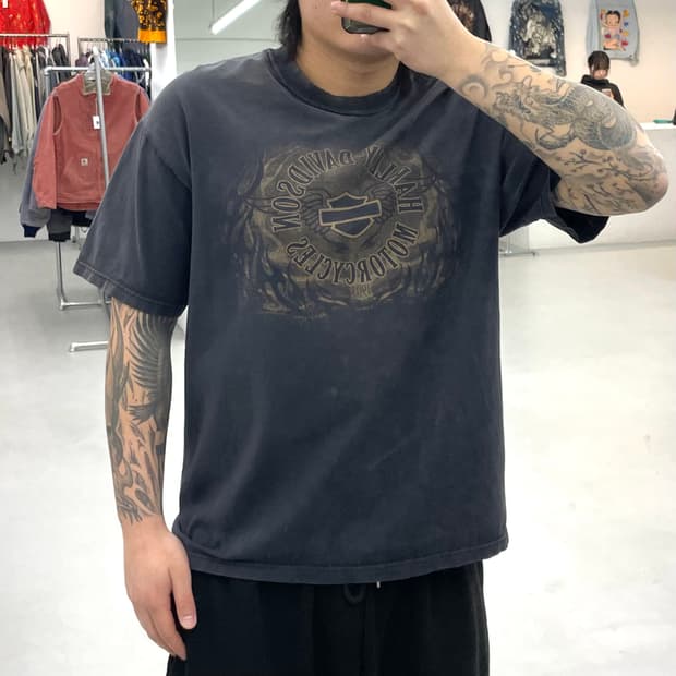 할리데이비슨 00s 플레임 불꽃 이글 하드 페이딩 빈티지 반팔 티셔츠