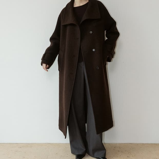 루에브르 벨티드 하이넥 롱 코트