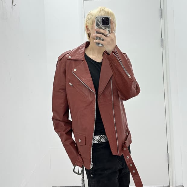 Burgundy genuine sheepskin leather jacke