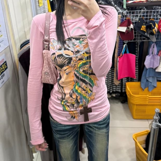 에드하디 갸루 연핑크 긴팔티 긴팔원피스