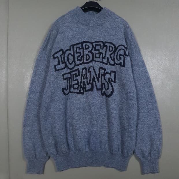실측 XL 아이스버그 빅로고 퓨어 버진울 터틀넥 니트 스웨터 울마크 인증