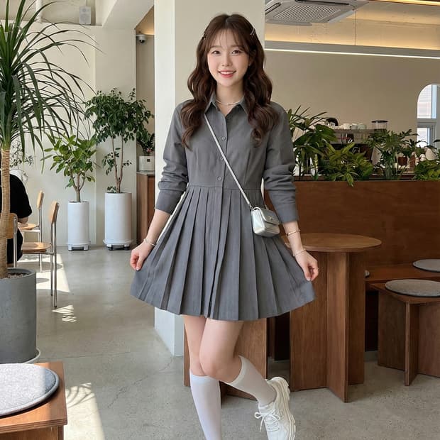 에잇세컨즈 그레이 플리츠 미니 원피스_S