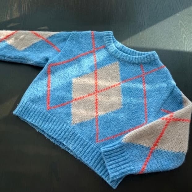 자라 블루 패턴 아가일 니트 스웨터