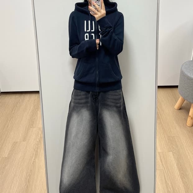 홀리스터 슬림핏 자수로고 네이비 후드집업