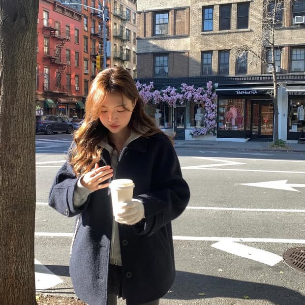 타낫 에토 알파카 하프코트 울 네이비 카라 샵리즈 르플레인 릴리코츠