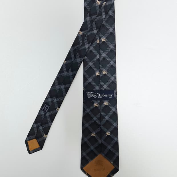 버버리 다크그린 체크 실크 넥타이