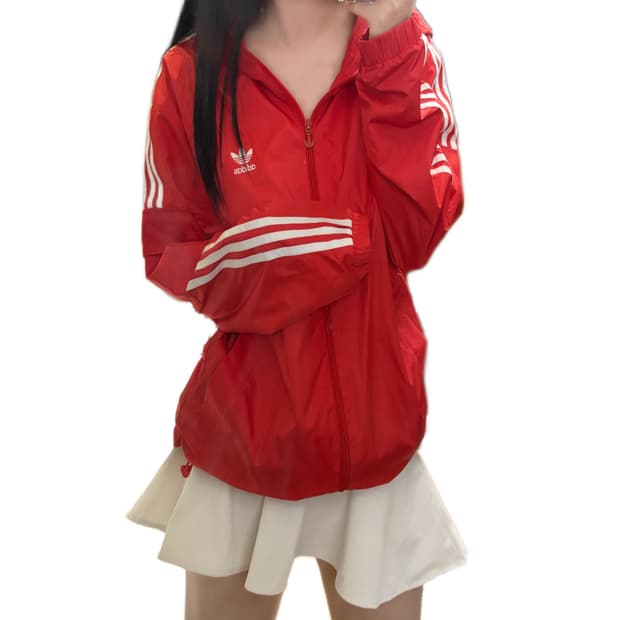 아디다스 오리지널 트레포일 레드 후드 바람막이