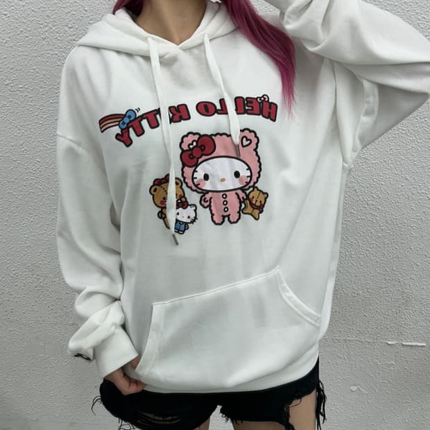 산리오 JAPAN 헬로키티 프린팅 화이트 후드 L ( 미사용 )