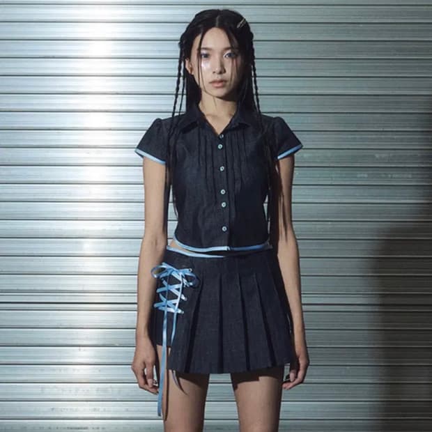 라뇨 체리퀴리 데님 아일렛 블라우스&스커트 2size