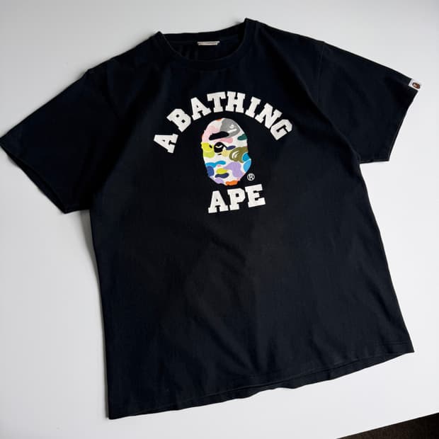 Bape  베이프 블랙 멀티 카모 칼리지 반팔티셔츠 