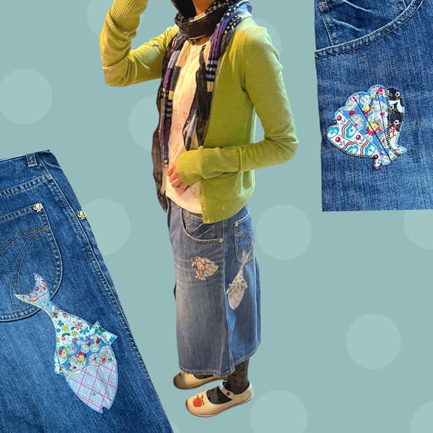 츠모리 치사토 빈티지 모리걸 패치워크 스커트