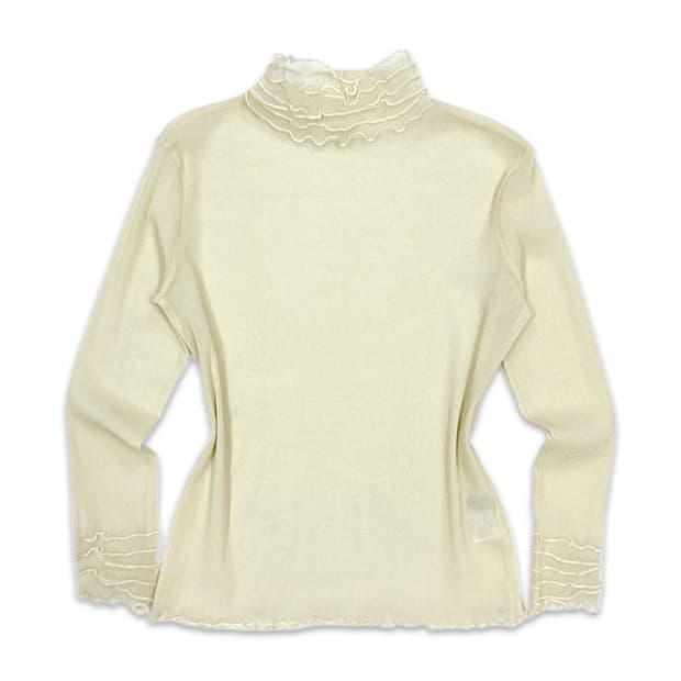 빈티지 옐로우 프릴 시스루 레이어드 긴팔티