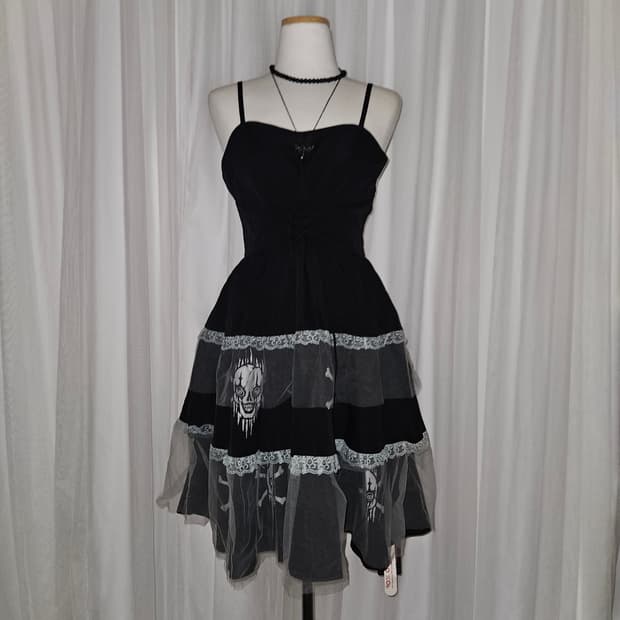 romwe 블랙 스켈레톤 공겜 쉬폰 레이스 원피스